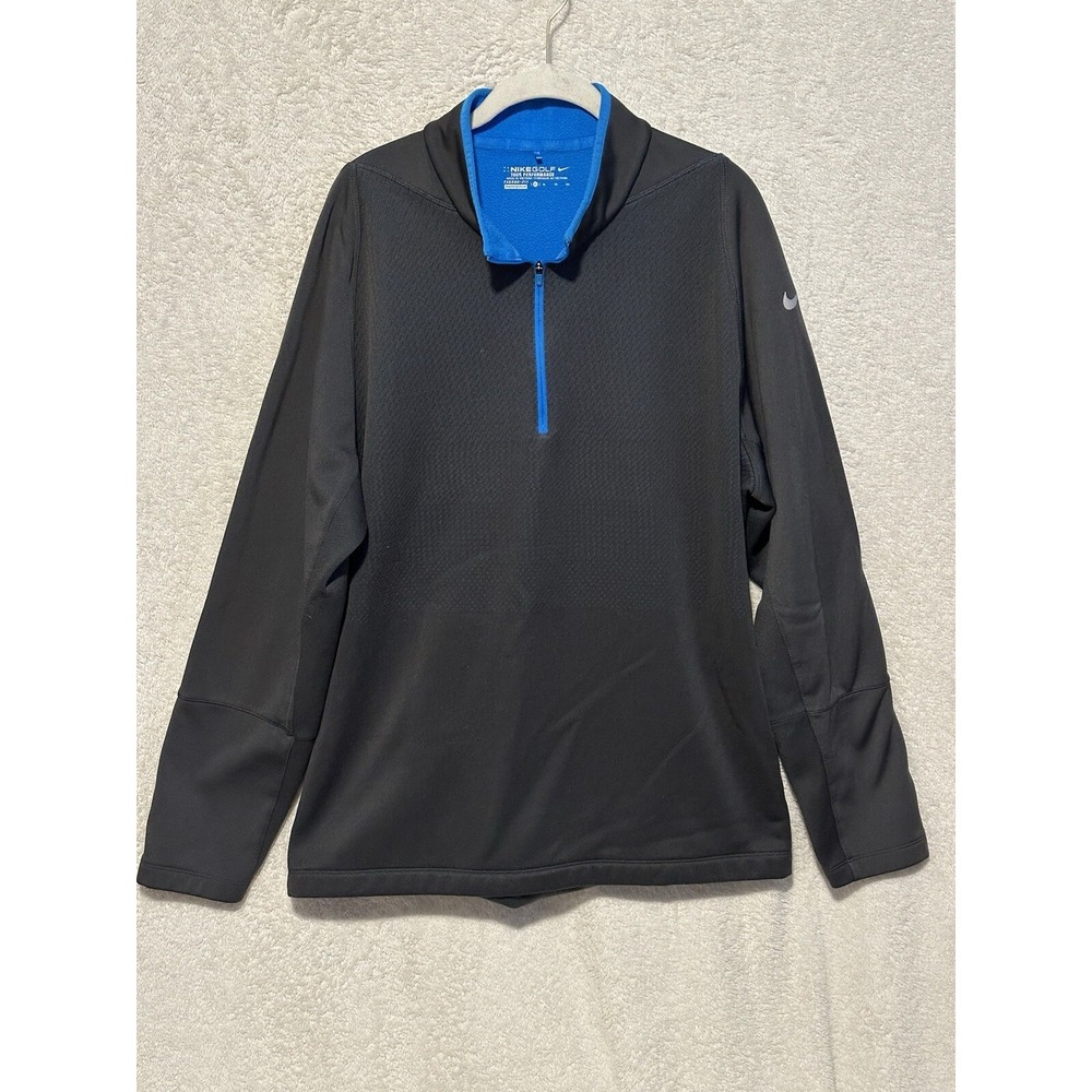Nike Golf Pullover Mens XL Gray Tour Performance Therma-Fit Sweater Blue Trim